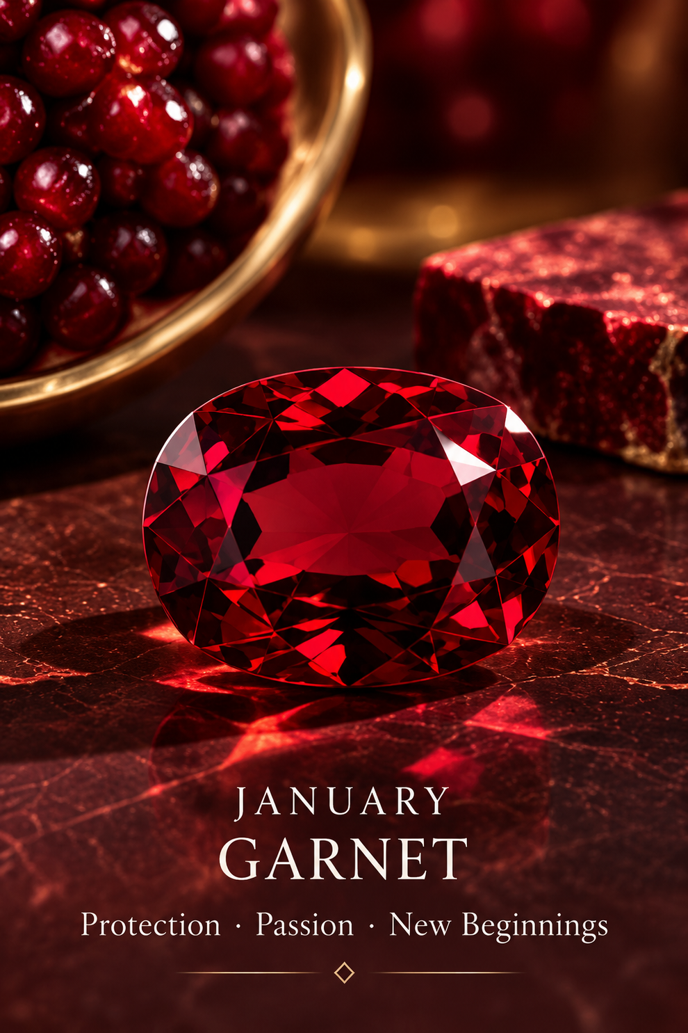 January — garnet; birthstone editorial illustration, not inventory