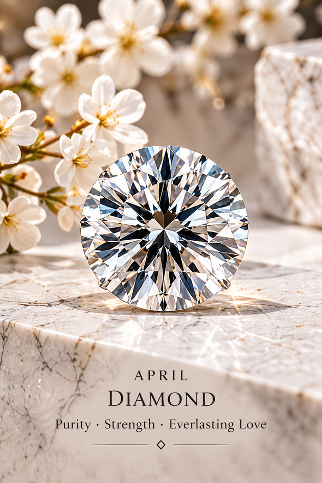 April — diamond; birthstone editorial illustration, not inventory